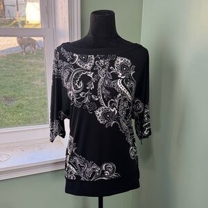 White House Black Market, Black and White Paisley Blouse medium
